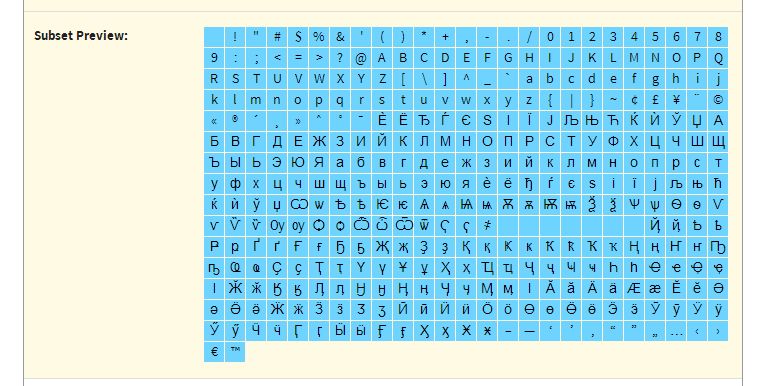 Набор символов для web шрифта Набор символов для web шрифта